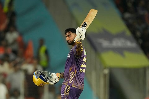 Venkatesh Iyer celebrates his fifty runs